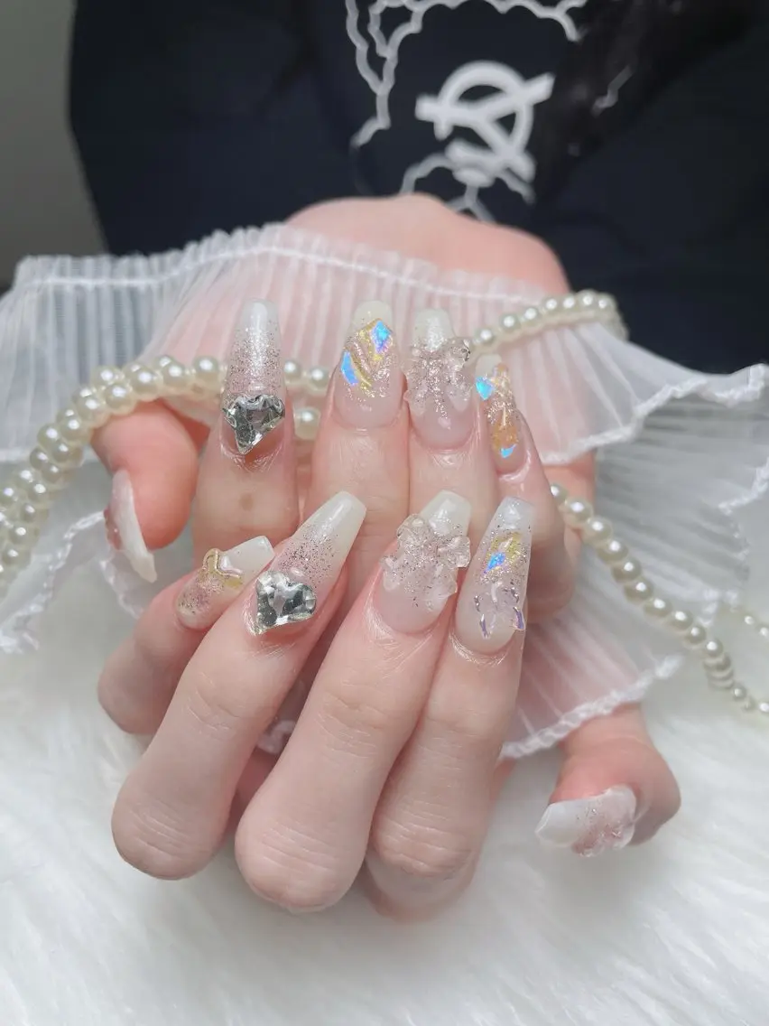 ネイル ハート 韓国ネイル 春ネイル 夏ネイル バレンタイン Sora nail 長さ出し専門店のネイルデザイン