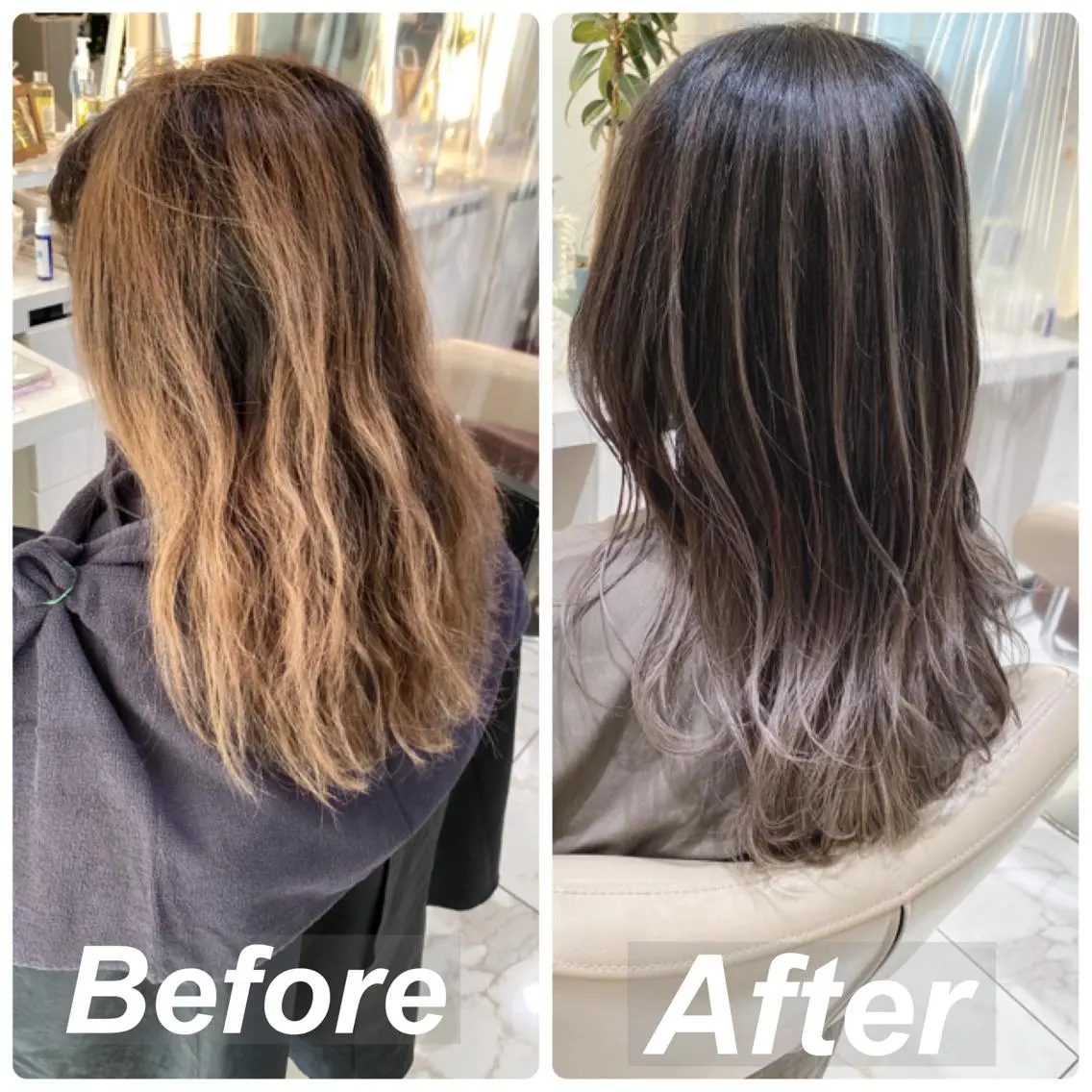 セミロング カラー バレイヤージュ 髪質改善 レイヤーカット カット ヘアカラー トリートメント 山崎俊輔/髪質改善 /バレイヤージュのヘアスタイル