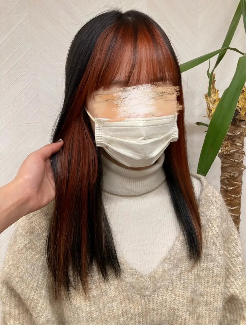 カラー ミストバング フェイスフレーミング オレンジ TELAHAIR岡野 春奈のヘアスタイル