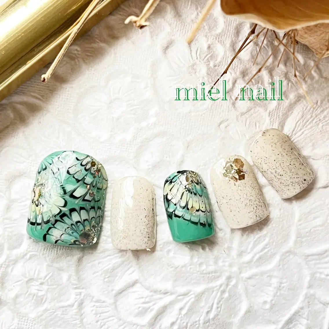 ネイル アートネイル フットネイル グリーン フットネイル miel nailのネイルデザイン