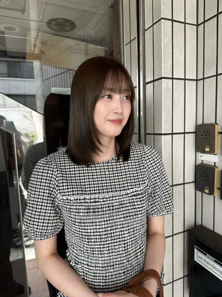 セミロング カラー 顔周りカット レイヤーカット カット ヘアカラー miyu ♡のヘアスタイル