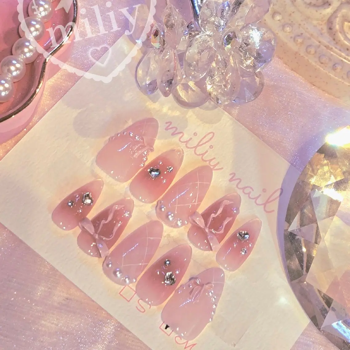 ネイル ガーリー リボン ネイルチップ ワンホンネイル ハンドネイル miliy nail 🎀上尾のネイルデザイン