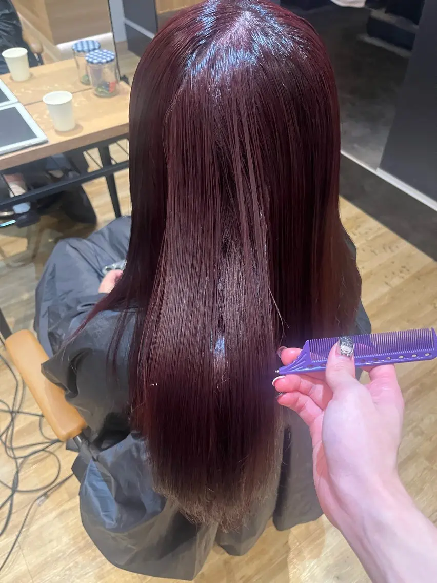 ロング カラー カシス レッドカラー ヘアカラー 💖トレンド春夏 カラー💖FUTAのヘアスタイル