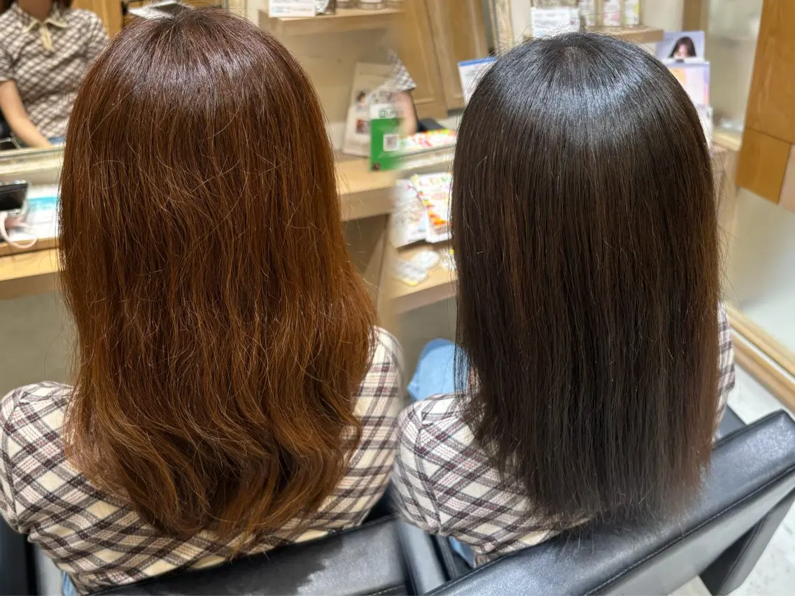 ミディアム 透明感グレージュ/ 縮毛矯正/静岡のヘアスタイル