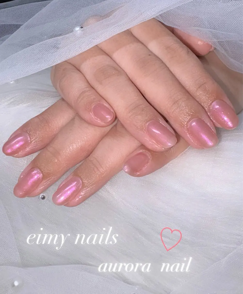 ネイル オーロラネイル ピンク 夏ネイル ハンドネイル eimy nails♡のネイルデザイン