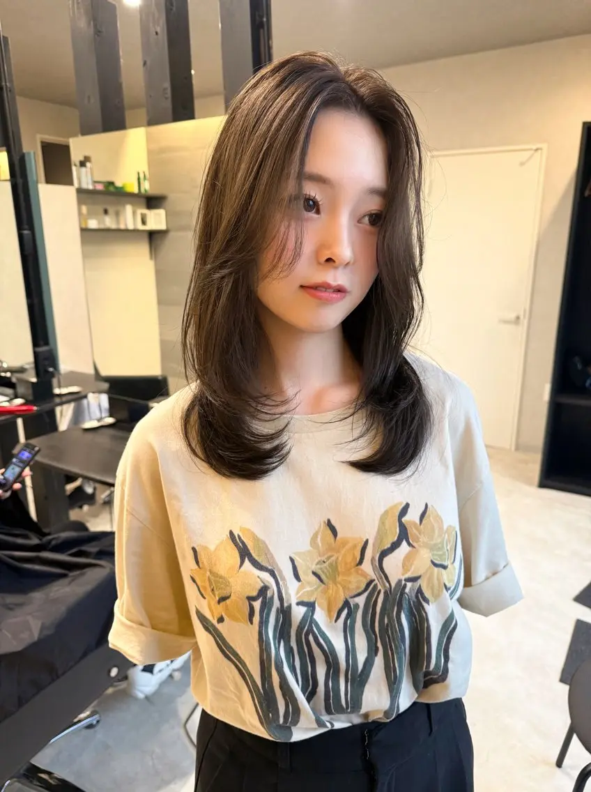 ミディアム カラー レイヤーカット カット ヘアカラー トリートメント 透明カラー/レイヤー misaki °＊のヘアスタイル