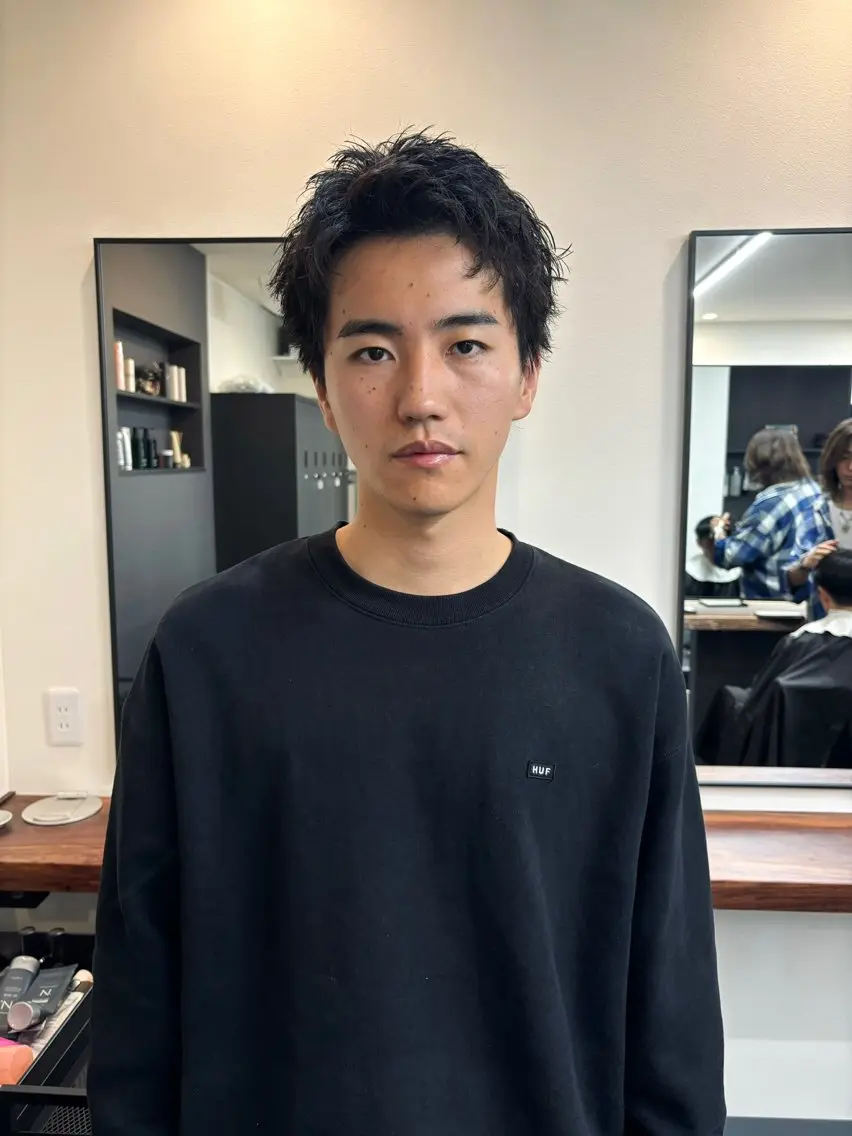 メンズ カット スパイキーパーマ 柏NO1 藤本葉のヘアスタイル