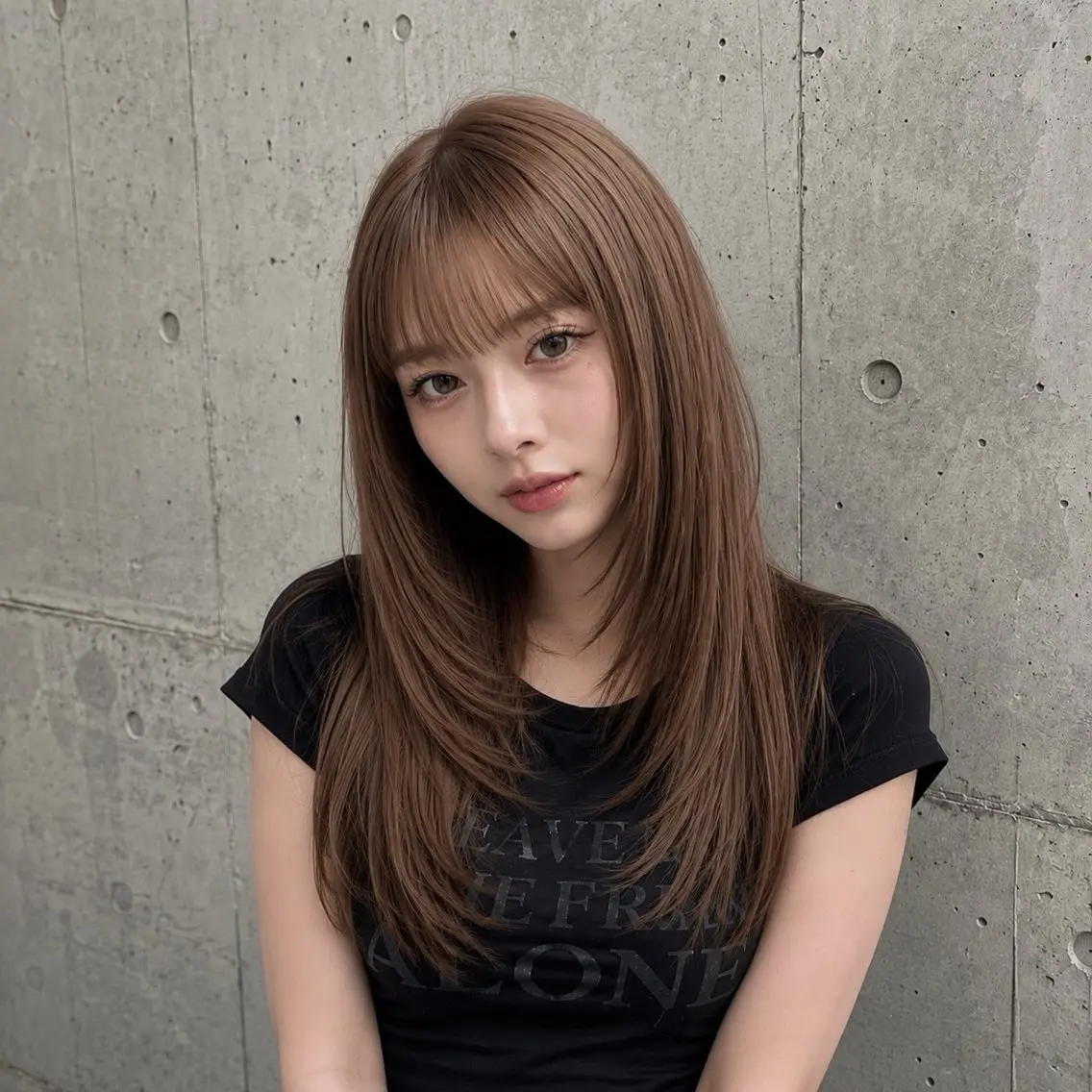 ロング カラー ロングレイヤー ブラウンカラー 透明感カラー 韓国風ヘア レイヤーカット カット ヘアカラー トリートメント 盛れる顔まわりカット 髪質改善/渋谷/れんのヘアスタイル