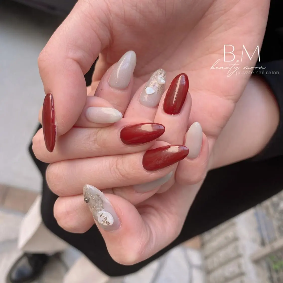 ネイル ボルドー カジュアル ネイルチップ 冬ネイル ハンドネイル beauty ☪︎moonのネイルデザイン
