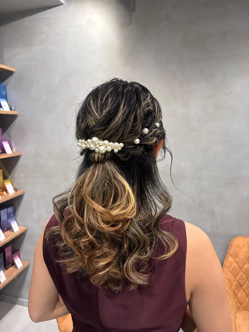 ヘアアレンジ ハーフアップ ヘアセット 上品♡ブラウン💎 アレンジ🩰Rimiのヘアスタイル