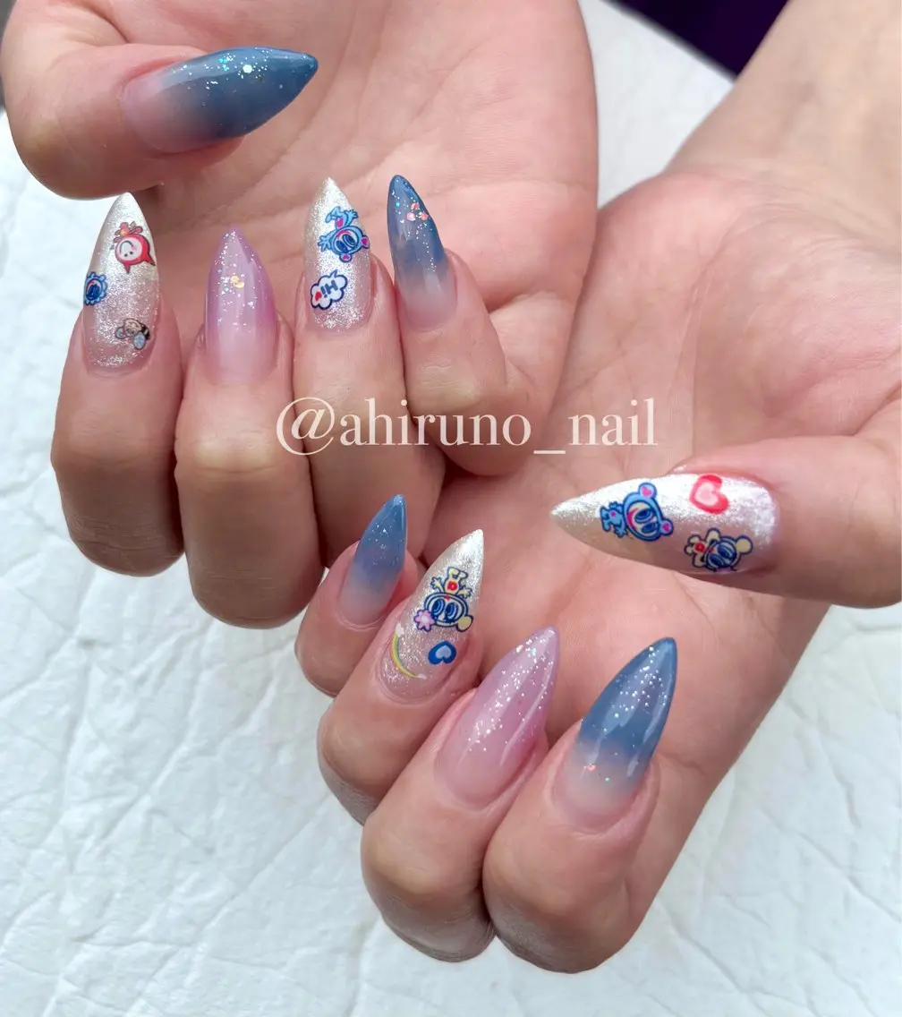 ネイル グラデーション ロングネイル 持ち込み 夏ネイル ハンドネイル 東京あきる野市ネイル ✿ ｙｕiのネイルデザイン