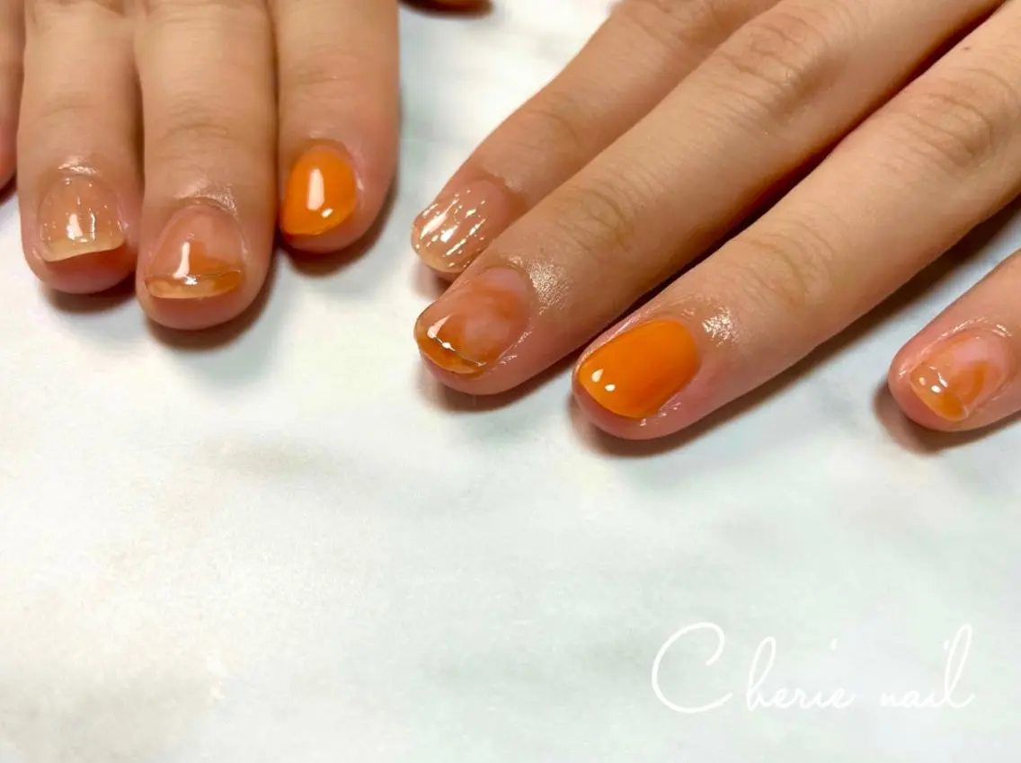 ネイル オレンジ ハンドネイル Cherienail yunaのネイルデザイン