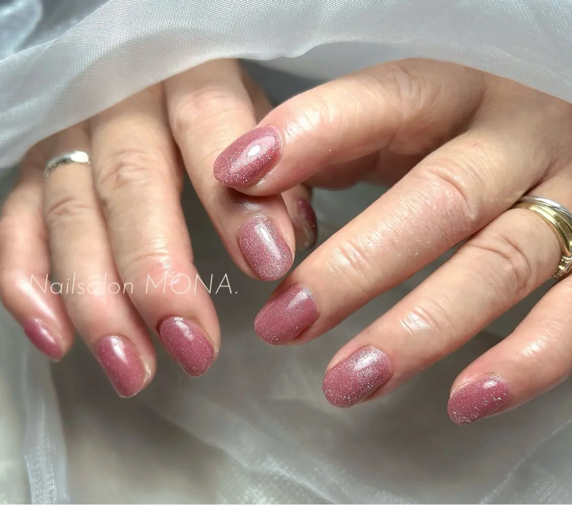 ネイル フラッシュネイル ジェルネイル マグネットネイル パラジェル ピンク Nailsalon MONA.のネイルデザイン