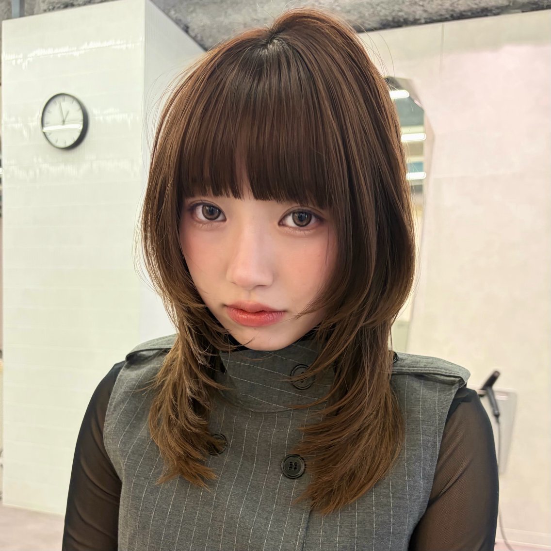 ミディアム ヘアカラー トリートメント ハッシュ/レイヤー カット横浜/心結のヘアスタイル