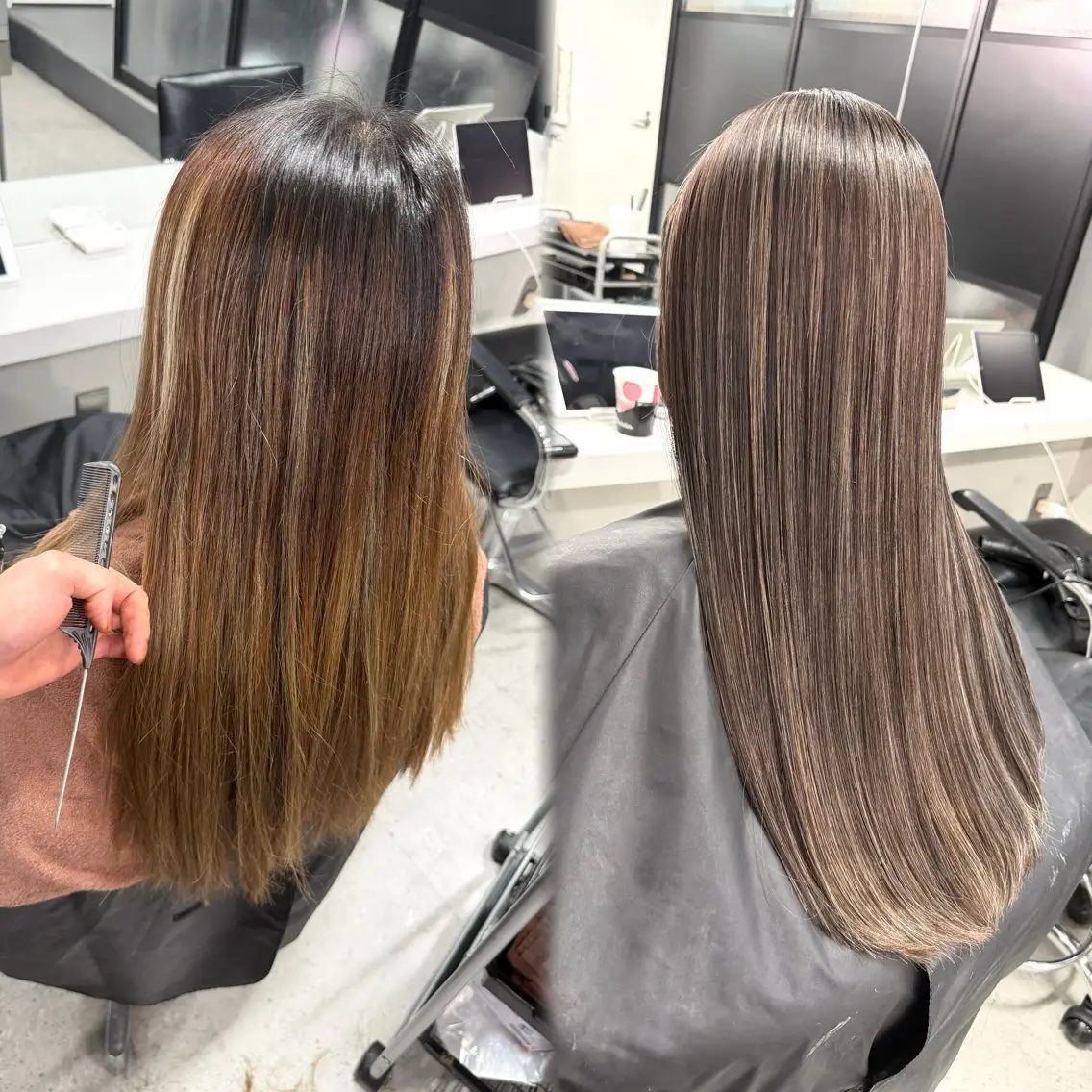 ロング カット ヘアカラー トリートメント バレイヤージュ ボブ🌈ナツヤのヘアスタイル