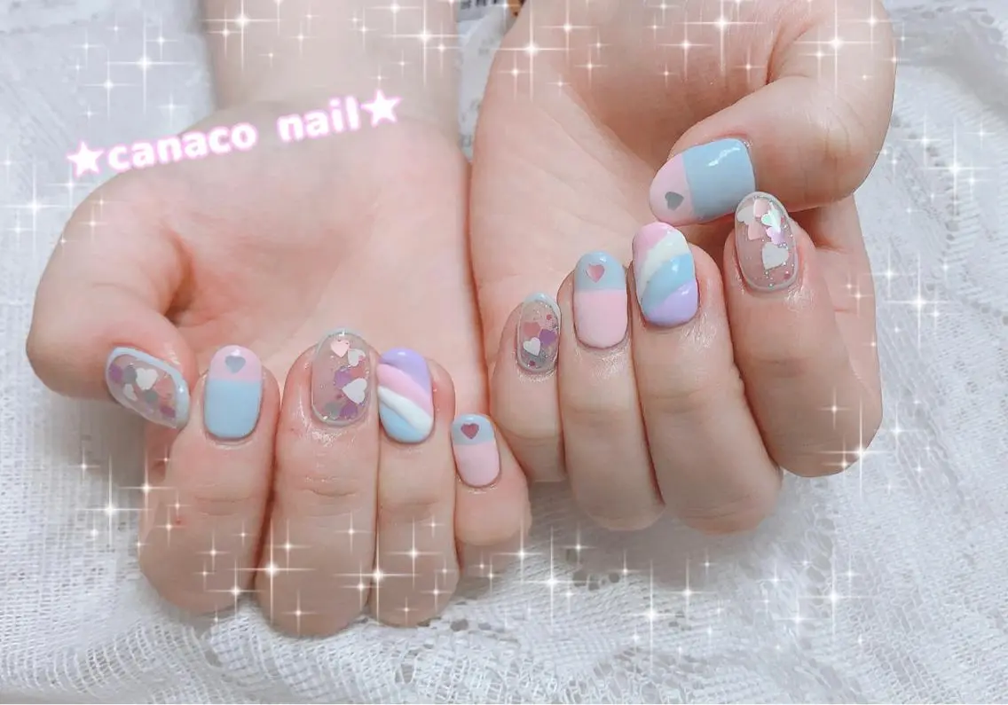 ネイル アートネイル ジェルネイル ハート パラジェル パステルネイル ベテランネイル cnc  nailのネイルデザイン