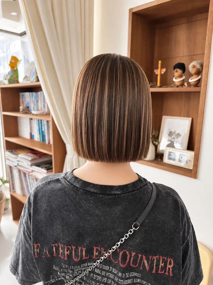 ショート カラー 切りっぱなしボブ ハイライトカラー ボブ ハイライト カット ヘアカラー まなみ/ PORT SALONのヘアスタイル