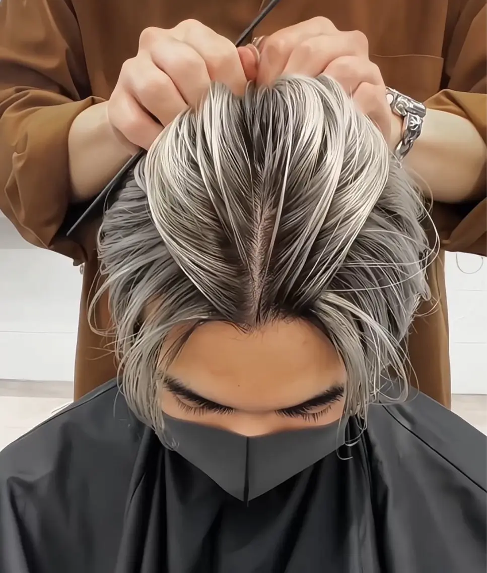 カラー メンズ メンズバレイヤージュ バレイヤージュ シルバー ホワイトシルバー ヘアカラー 表参道/ハイライト バレイヤージュのヘアスタイル