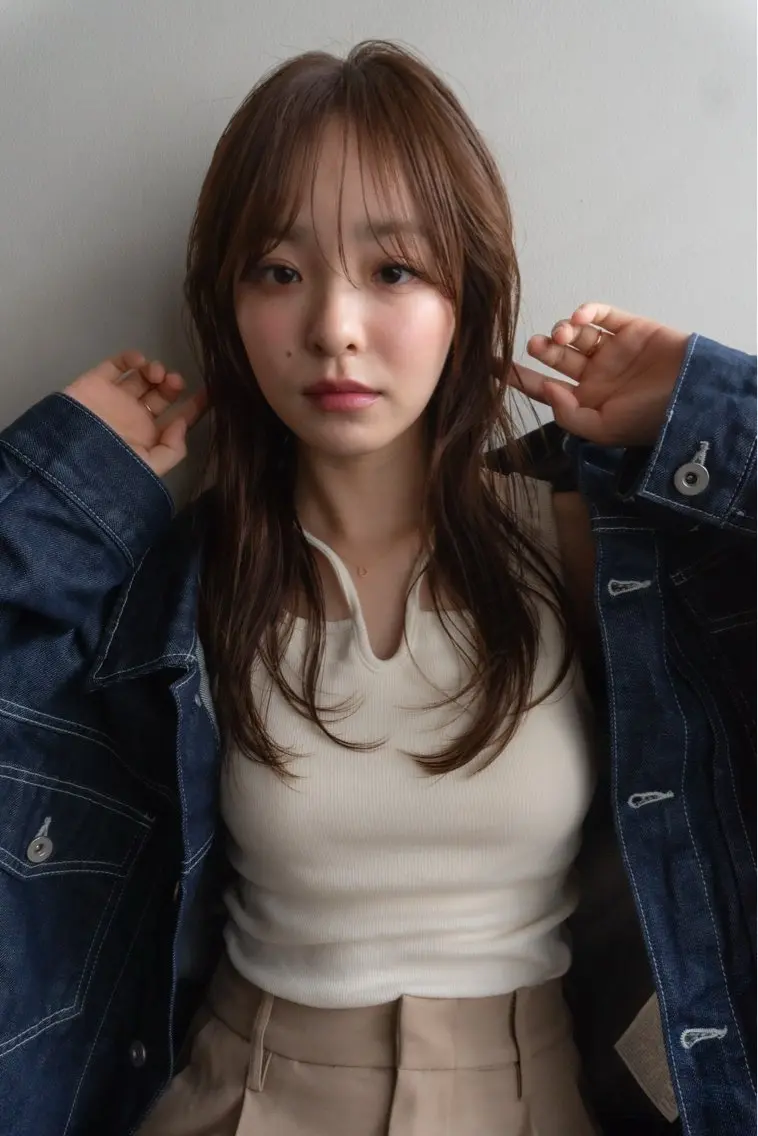 セミロング カラー ベージュカラー 透明感カラー 顔周りカット 似合わせカット シースルーバング カット ヘアカラー トリートメント レイヤー/似合わせ TAKUYAのヘアスタイル
