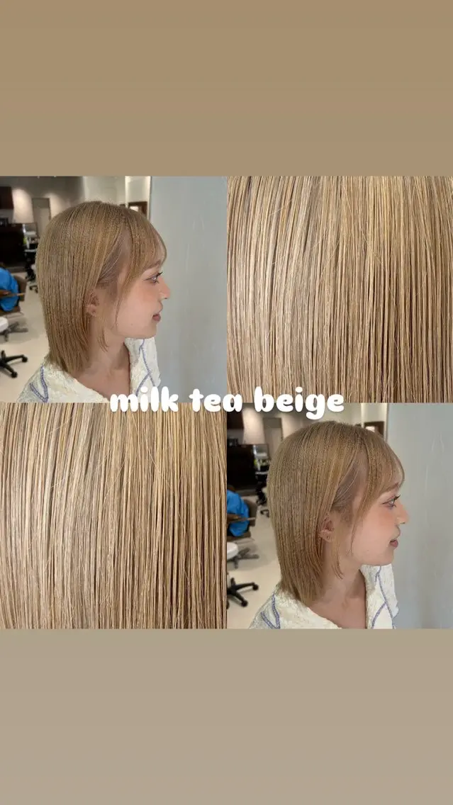 ミディアム カラー ベージュカラー ブリーチ ミルクティーベージュ カット ヘアカラー トリートメント ハイトーン/エクステ /🎀YUINA🎀のヘアスタイル