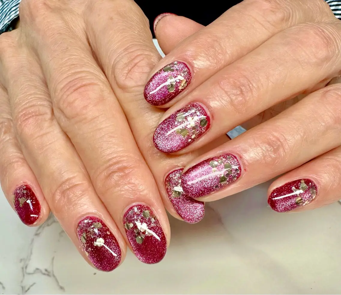 ネイル ハート キラキラネイル ラメ(グリッター) マグネットネイル ミラーネイル Mai’s nailのネイルデザイン