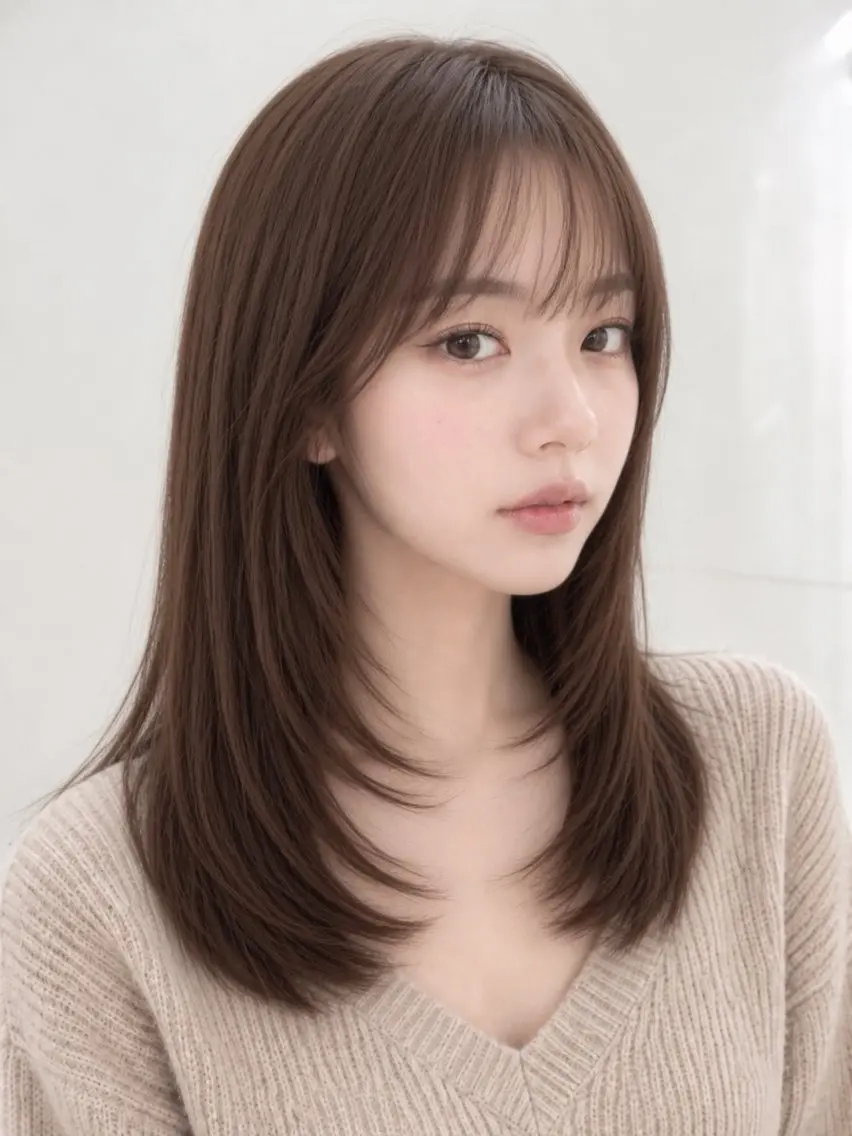 ミディアム カラー ミディアムレイヤー ブラウンカラー ココアブラウン レイヤーカット カット ヘアカラー トリートメント 銀座/モテ🤍垢抜け レイヤー/ナナコのヘアスタイル