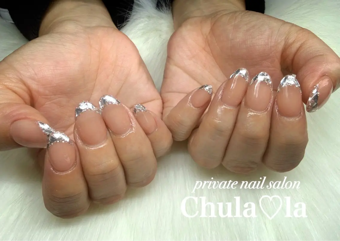 ネイル フレンチネイル ガラスフレンチ ハンドネイル Chula♡la 豊見城市高安のネイルデザイン