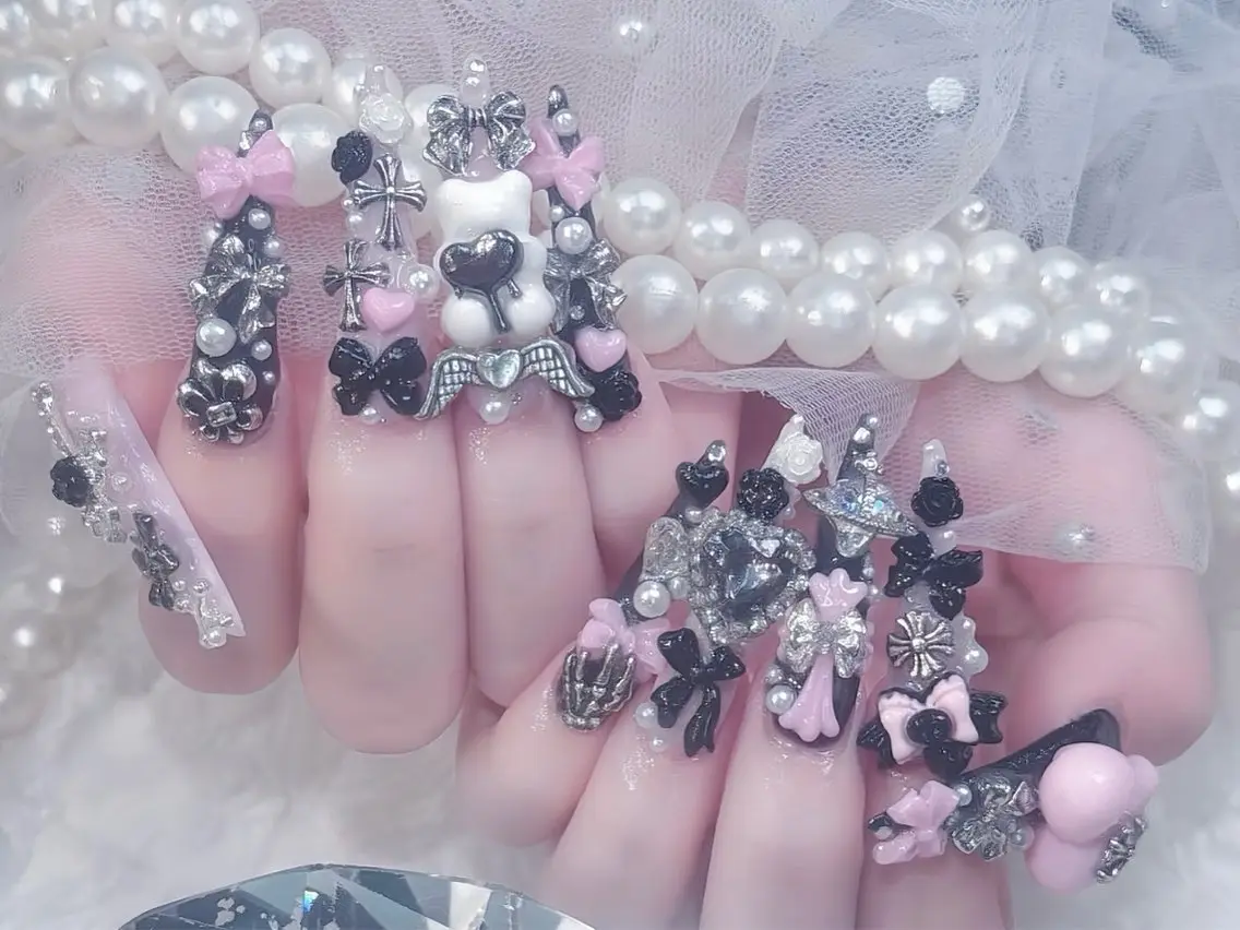 ネイル べっ甲ネイル ブルー 長さ出し フレンチネイル ジェルネイル ハンドネイル Rin Nail 新大久保店のネイルデザイン