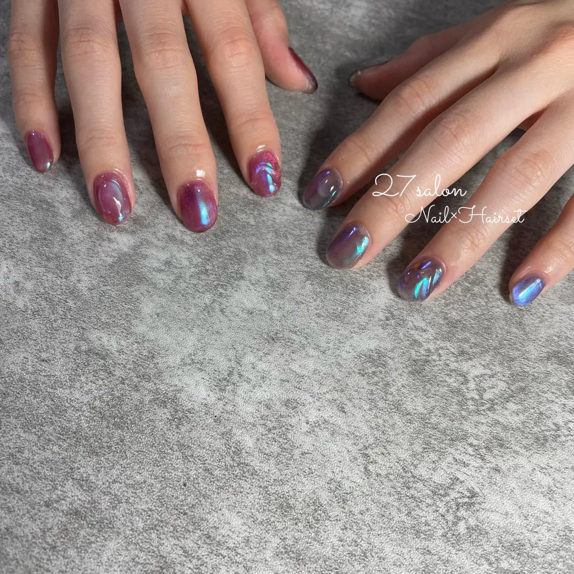 ネイル オーロラネイル 氷ネイル・うるうるネイル マグネットネイル 27salon yuinaのネイルデザイン