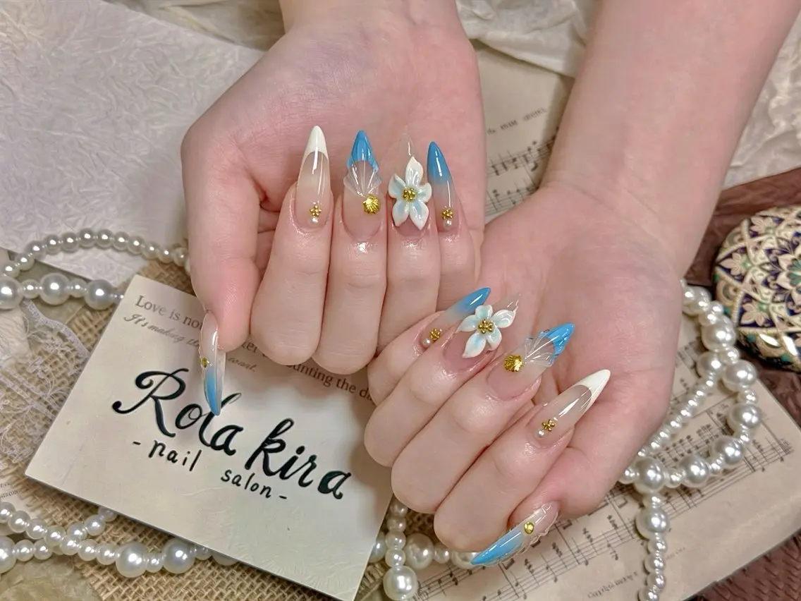 ネイル オーロラネイル チークネイル 長さ出し フットネイル フレンチネイル ハンドネイル Rola kira 麗のネイルデザイン