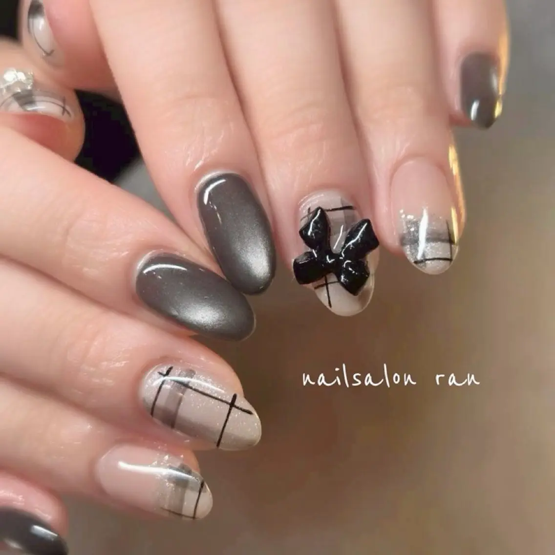 ネイル リボン ハンドネイル ハンドケア nailsalon ranのネイルデザイン