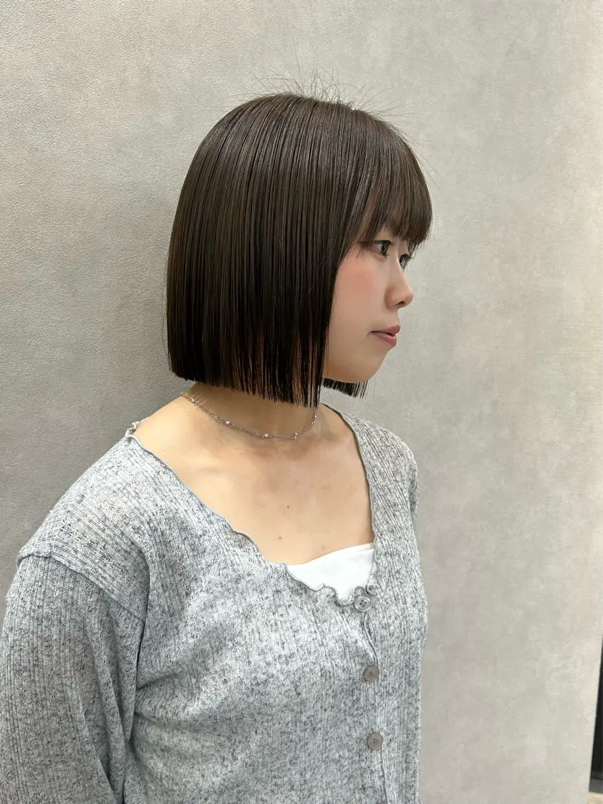 ミディアム カット 縮毛矯正 トリートメント えり 堀江/ボブ /レイヤー/艶髪のヘアスタイル