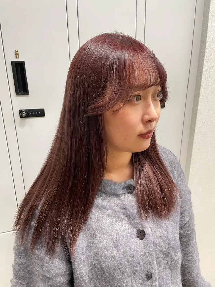 セミロング カラー レッドカラー たなか こころ🎀のヘアスタイル