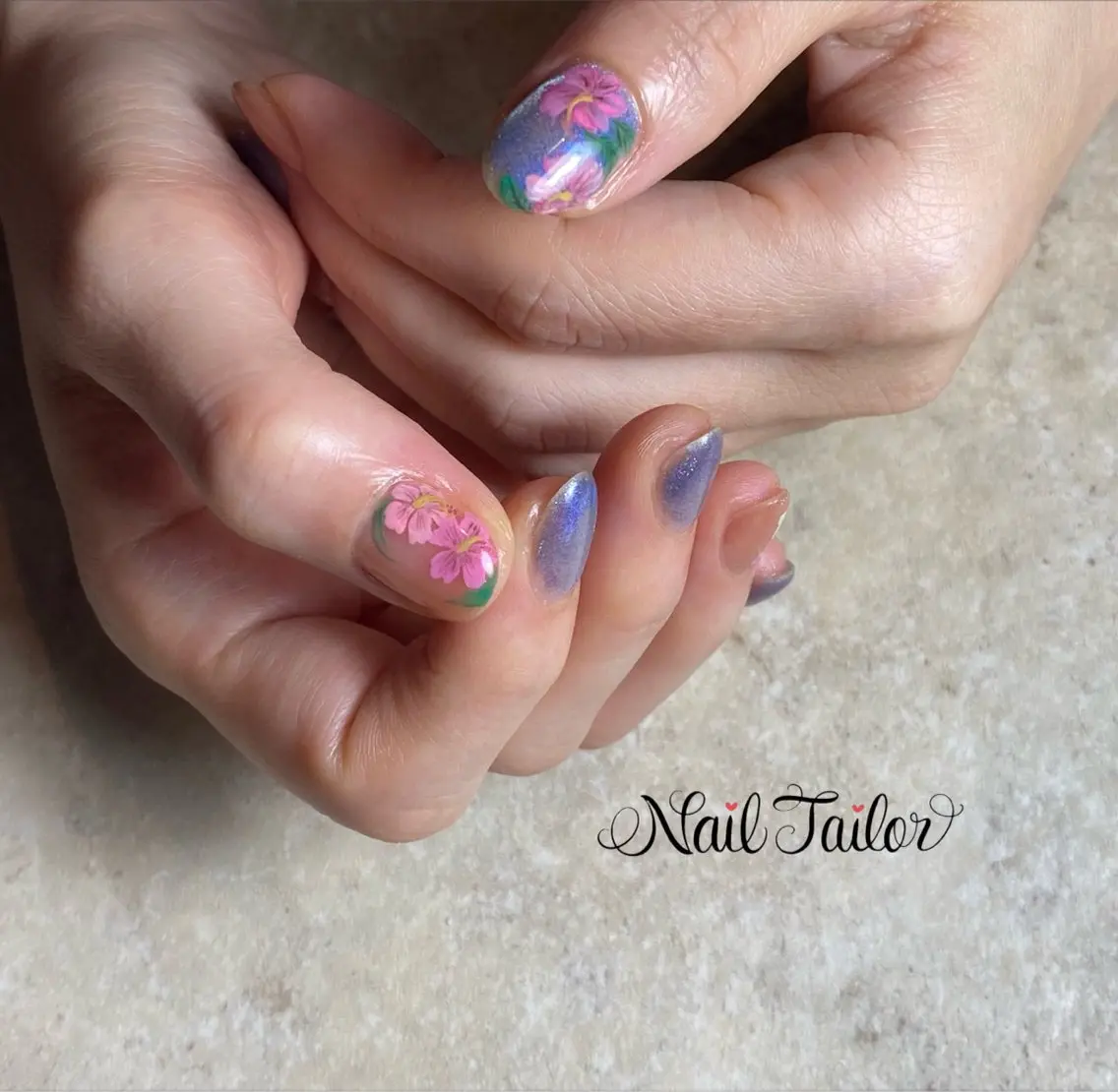 ネイル アートネイル 長さ出し フラワーネイル ジェルネイル キラキラネイル ハンドネイル NailTailor ネイルテイラーのネイルデザイン
