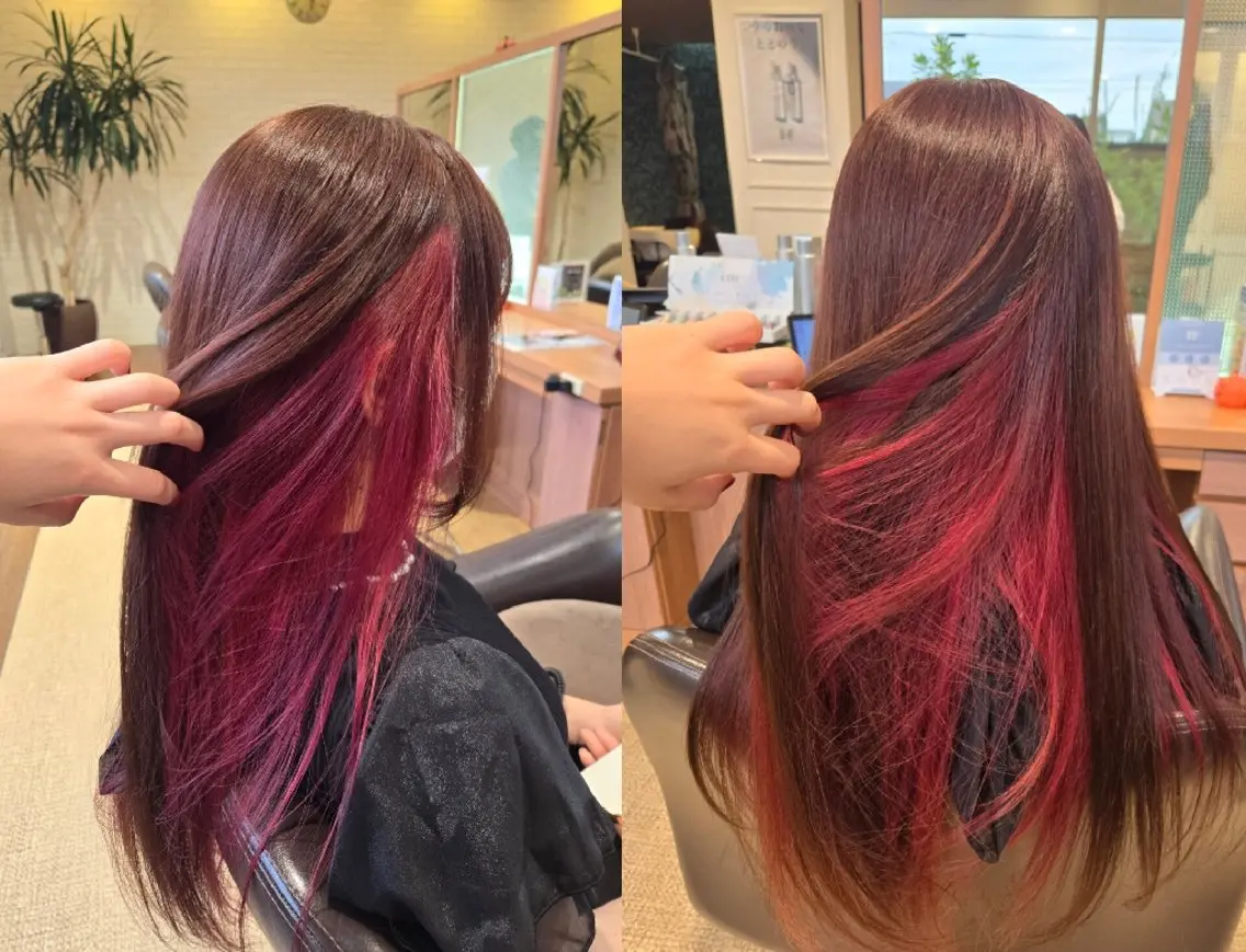 カラー ロング インナーカラー レッドカラー カット ヘアカラー トリートメント 🌟Cube 東山 侑以🎮𓈒⋆͛のヘアスタイル
