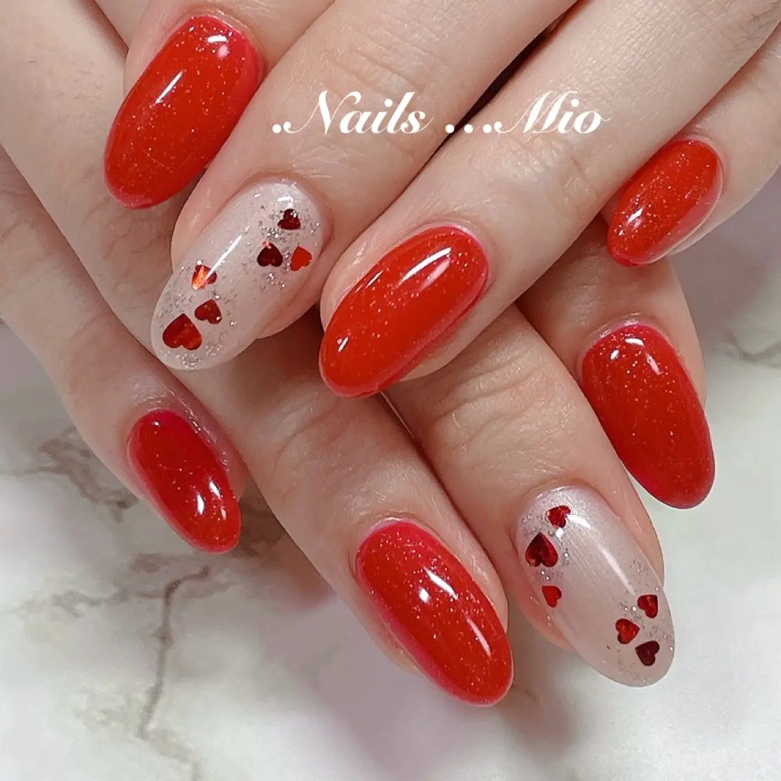ネイル アートネイル ジェルネイル ハート 赤色 .Nails Mio 赤羽西ネイルサロンのネイルデザイン