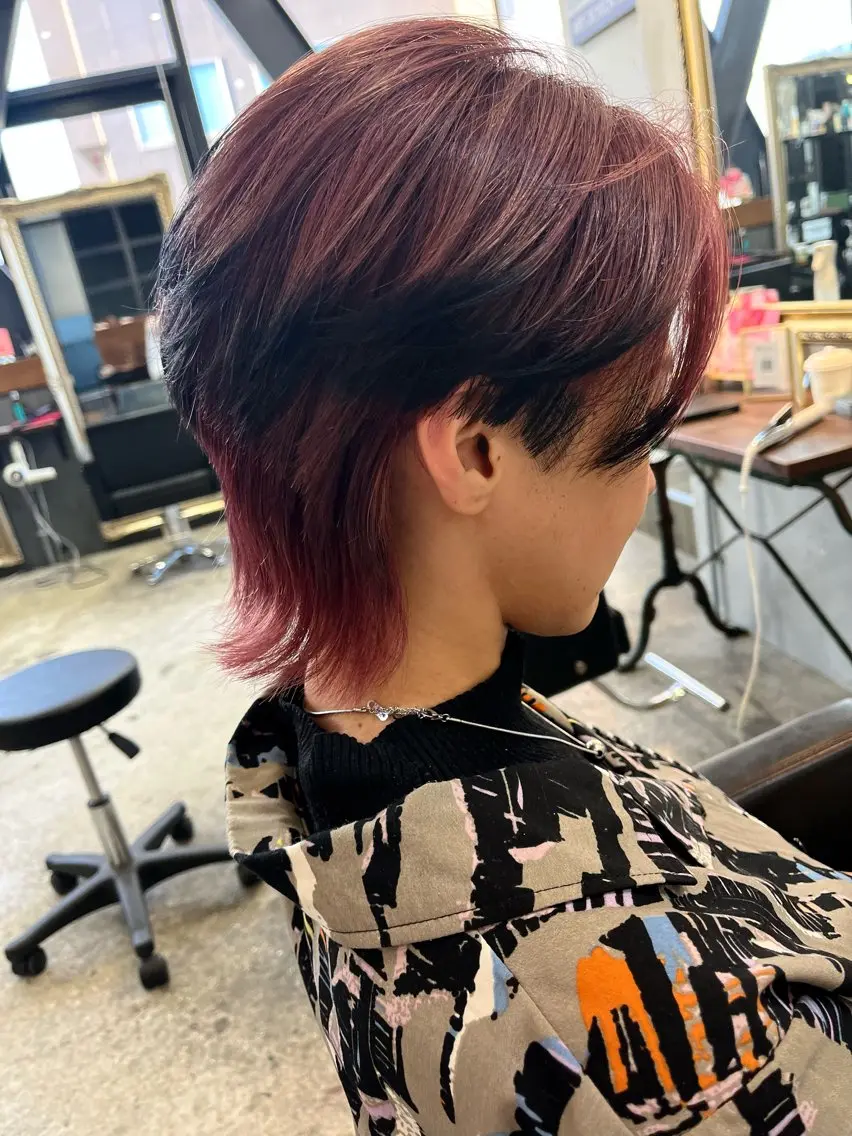 ショート カラー ヘアアレンジ 黒髪 ピンクカラー カット ヘアカラー トリートメント 東 寛道のヘアスタイル