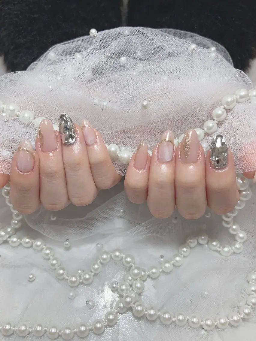 ネイル 長さ出し フレンチネイル ガラスフレンチ グラデーション 韓国ネイル M2beauty Renaのネイルデザイン