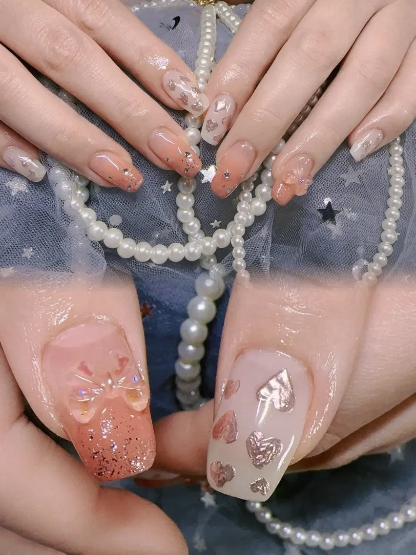 ネイル ハート ミラーネイル 持ち込み バレンタイン ハンドネイル Nail Salon J.C京急弘明寺駅のネイルデザイン