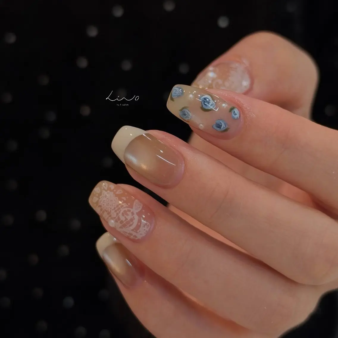 ネイル ジェルネイル レース ニュアンスネイル パラジェル ハンドネイル nail salon linoのネイルデザイン