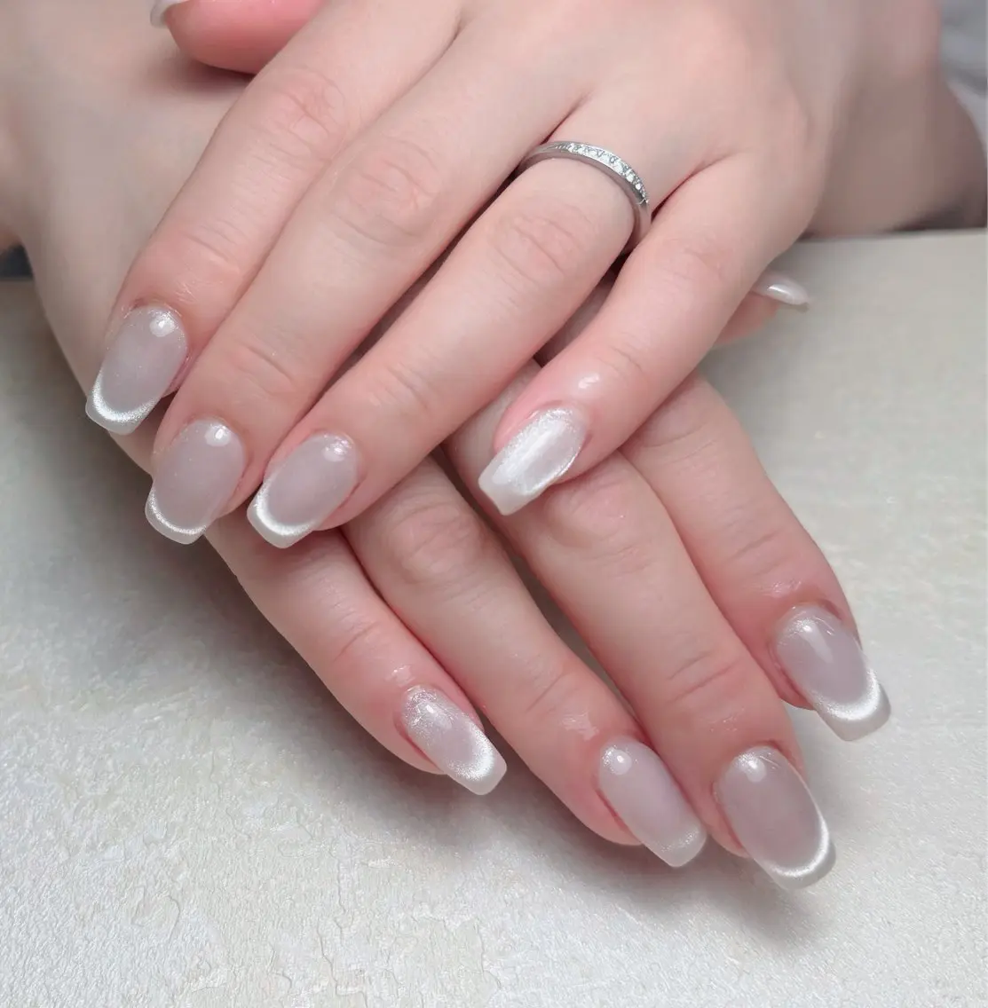 ネイル 長さ出し フットネイル フレンチネイル ジェルネイル ガラスフレンチ ハンドネイル 中野駅から2分 MEO NAILのネイルデザイン