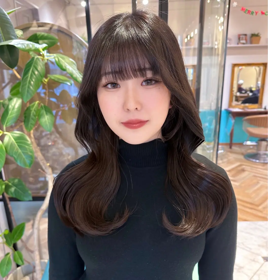 ロング カラー カット ヘアカラー トリートメント レイヤー🇰🇷小顔 見せ顔周り💕トモミのヘアスタイル