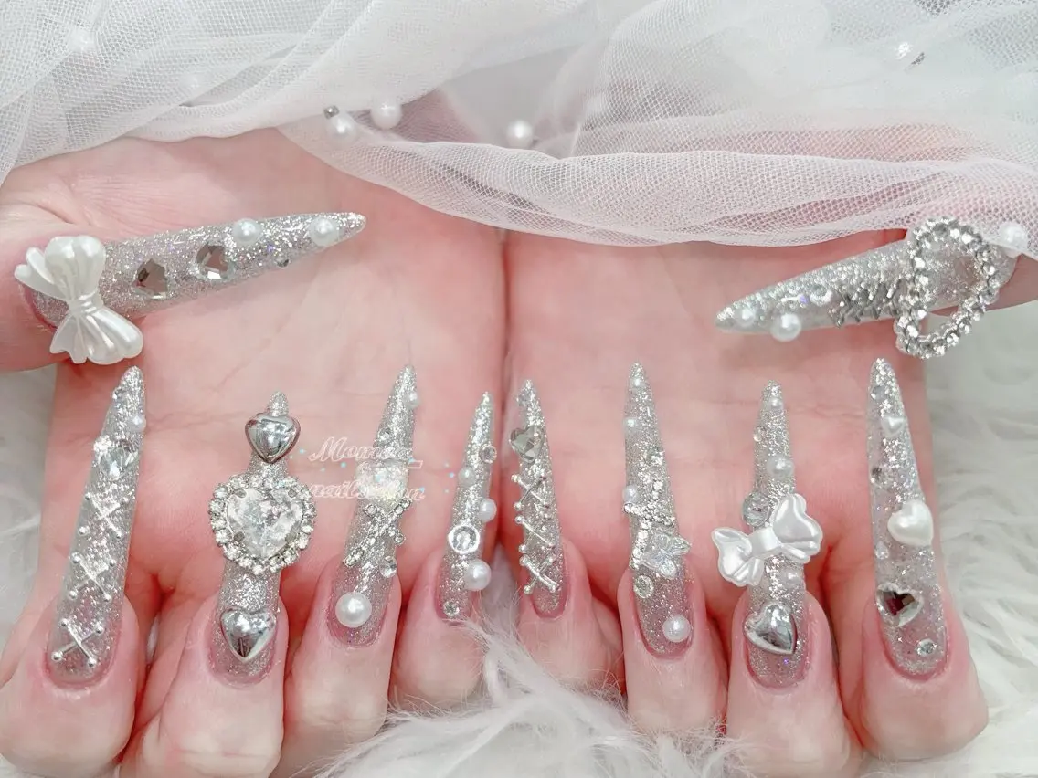 ネイル 成人式 マグネットネイル 大理石ネイル(マーブル) リボン 夏ネイル ハンドネイル MoMoA Nail ネイル長さ出し専門店のネイルデザイン