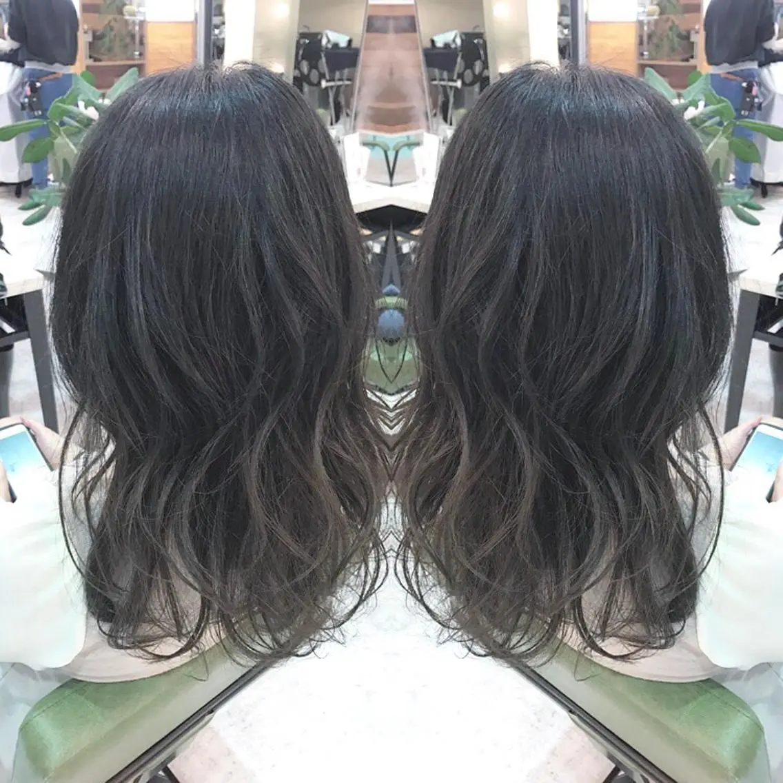 セミロング カラー バレイヤージュ グレージュ レイヤーカット 青木 茂樹⭐️ 透明感カラーのヘアスタイル