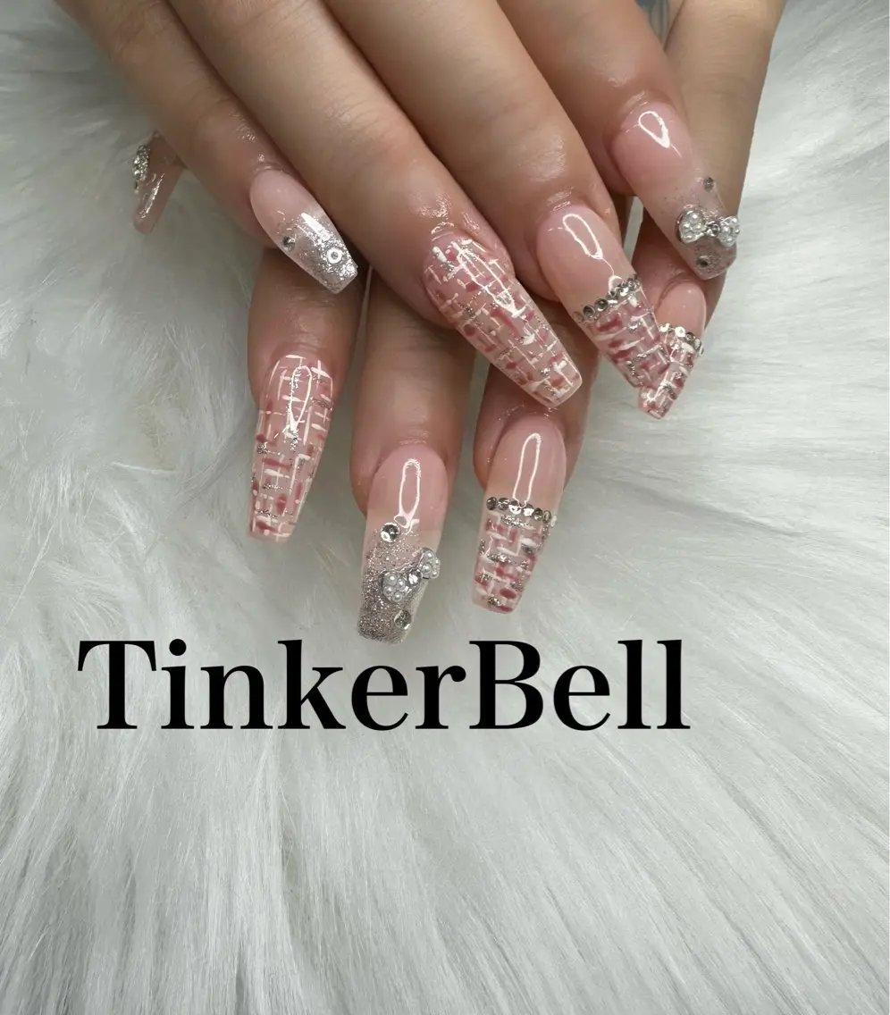 ネイル 長さ出し ツイードネイル ハンドネイル Tinker Bellのネイルデザイン