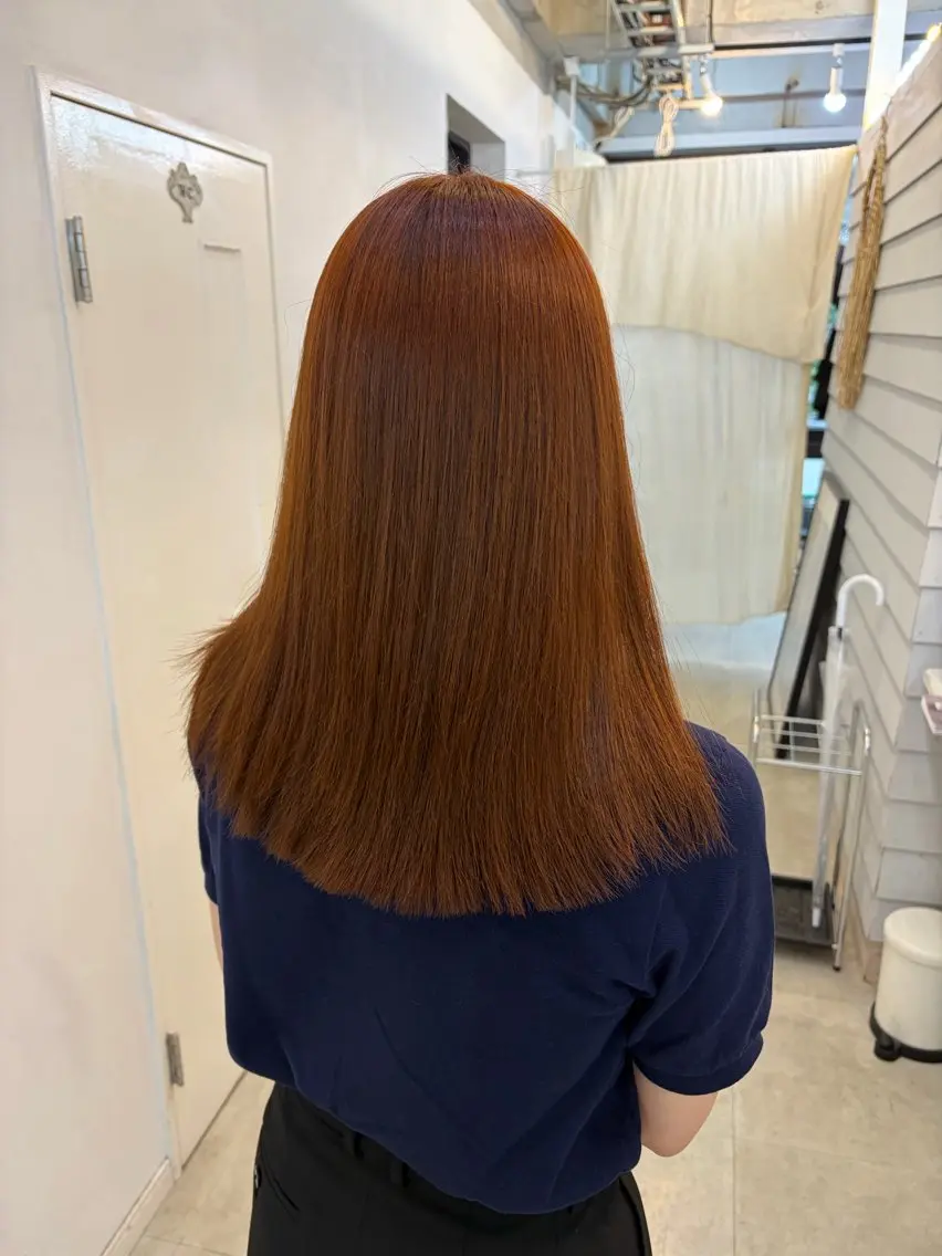 ミディアム カラー オレンジ カット ヘアカラー トリートメント GiseL 博多筑紫口店のヘアスタイル