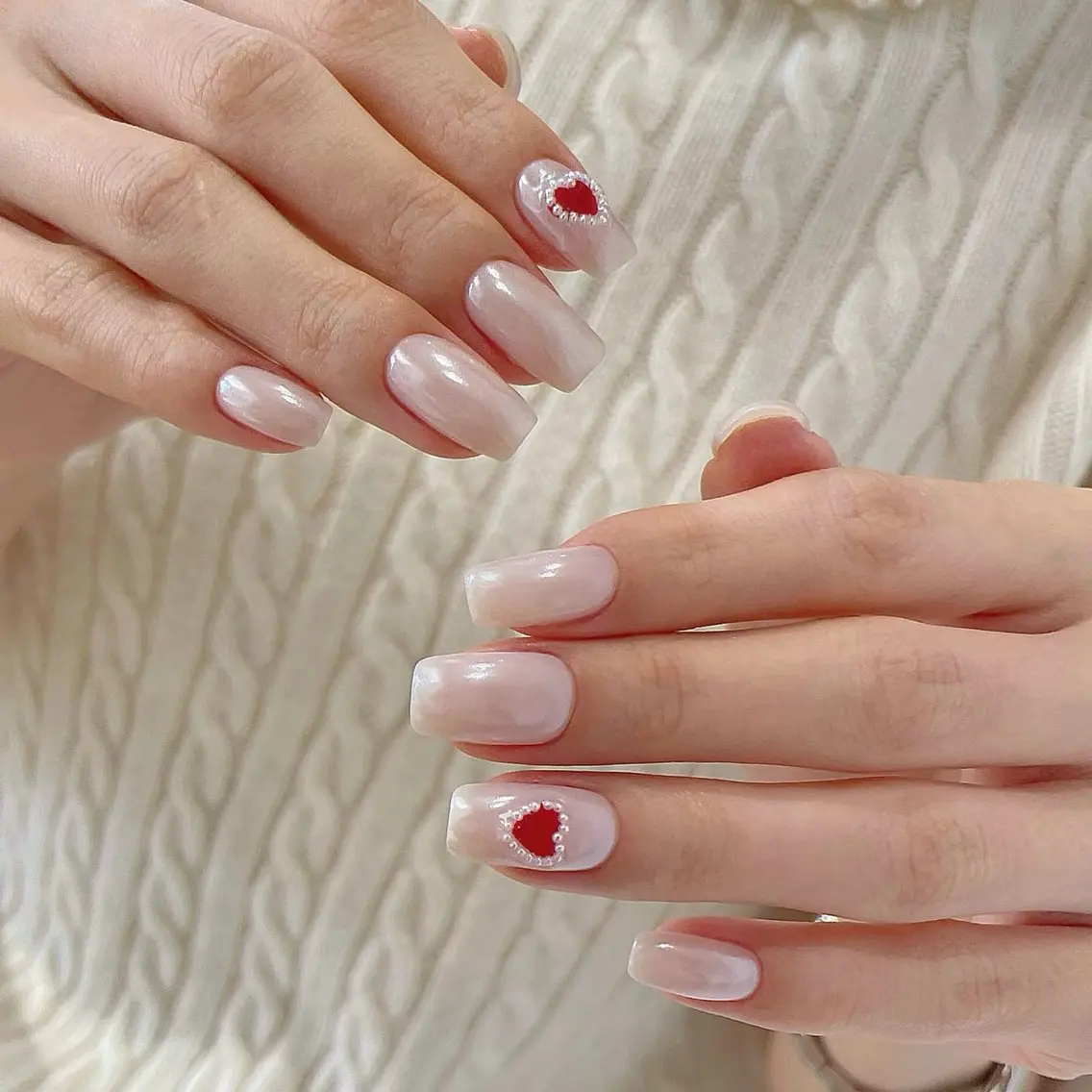 ネイル アートネイル オーロラネイル チークネイル フレンチネイル ガラスフレンチ 🎀YooLi Nail salonのネイルデザイン