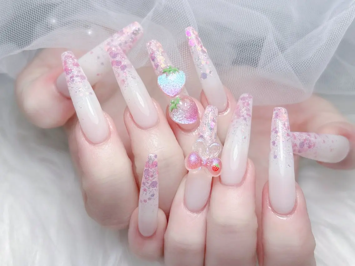 ネイル 成人式 ロングネイル マグネットネイル 大理石ネイル(マーブル) リボン ハンドネイル MoMoA Nail ネイル長さ出し専門店のネイルデザイン