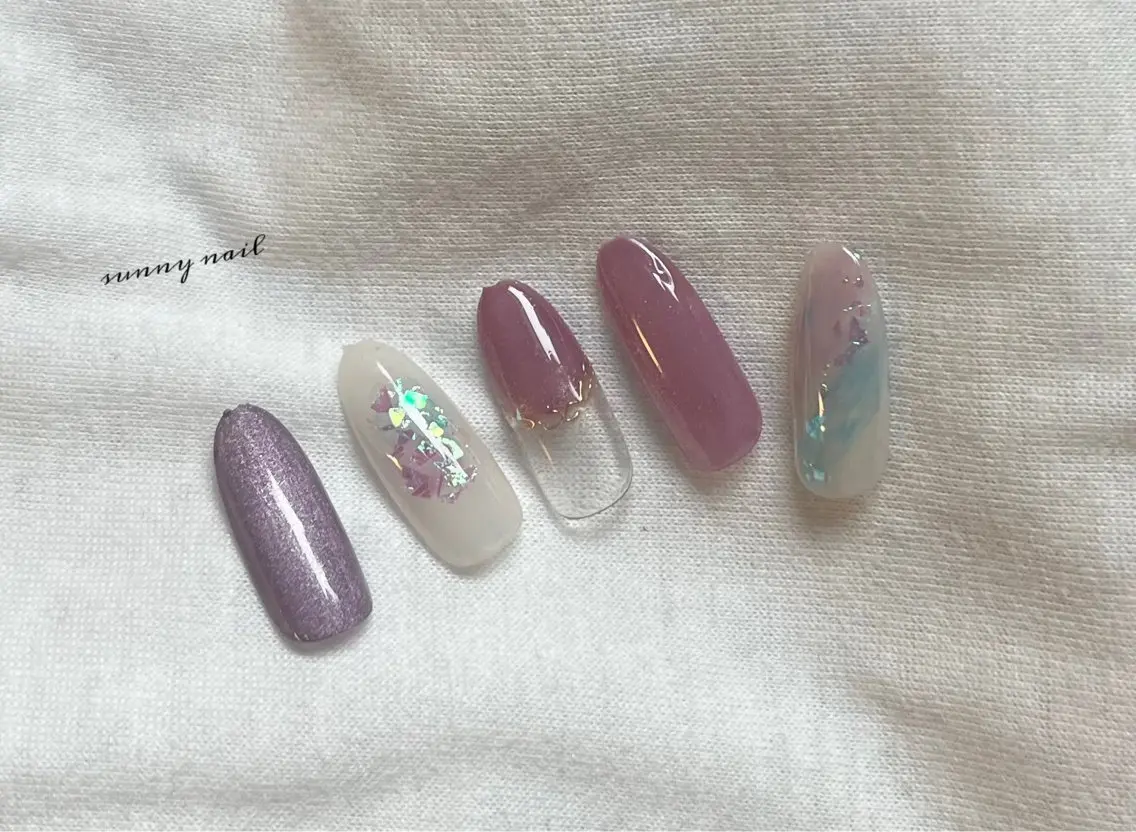 ネイル ジェルネイル マグネットネイル パラジェル パープル sunny nailのネイルデザイン