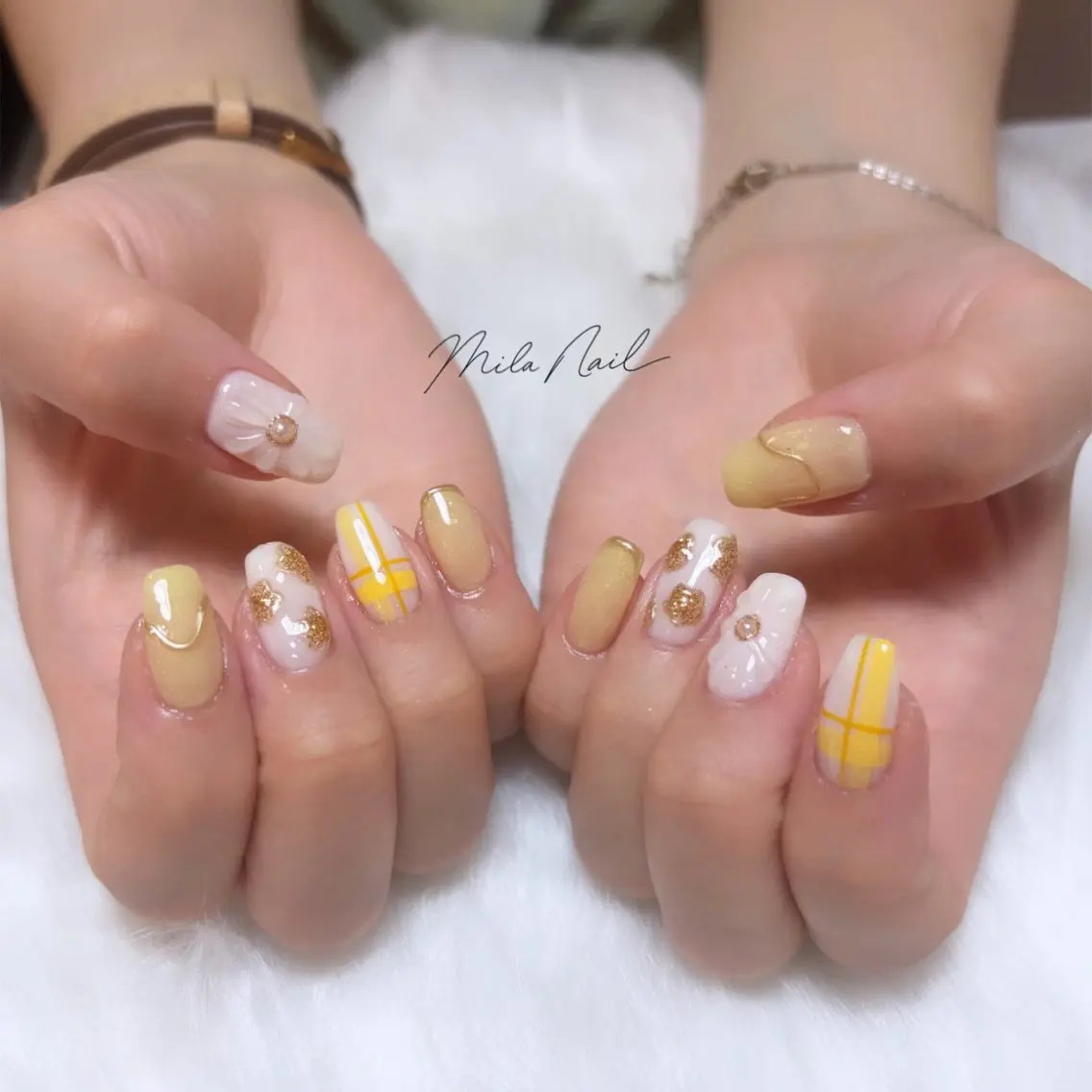 ネイル フラワーネイル 持ち込み パステルネイル 黄色 ハンドネイル Mila Nailのネイルデザイン
